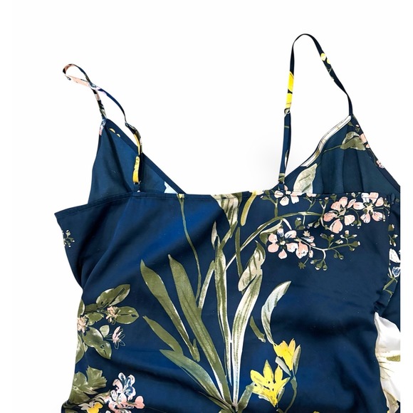 Lulus Y2K Blue Floral Slip Dress XL Spaghetti Strap Maxi Retro 90s Glam Slit - Picture 7 of 13